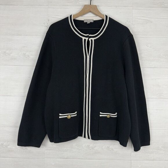 J.Crew Emilie Sweater Lady Jacket Women 3X Black w/ Contrast Trim Pockets Office - Picture 1 of 15